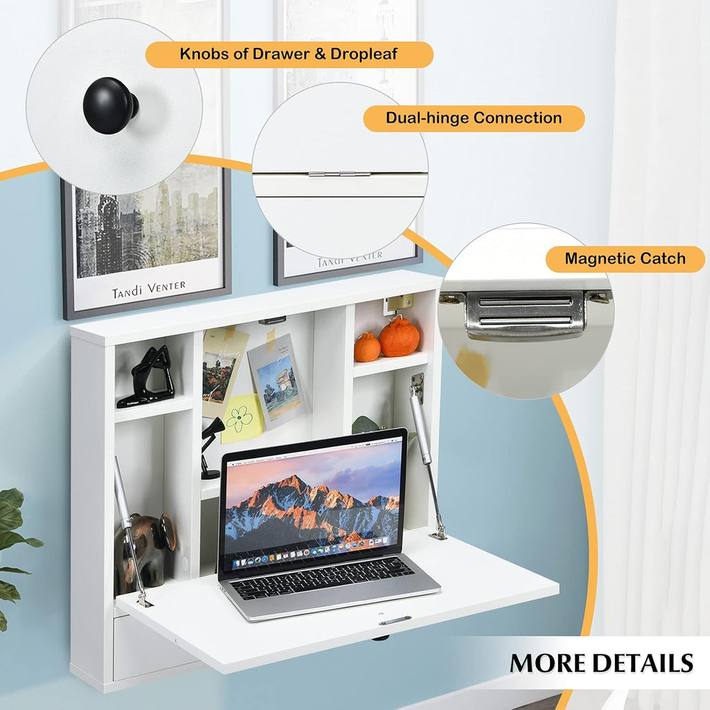 Wall Mount Fold Desk with Drawer White