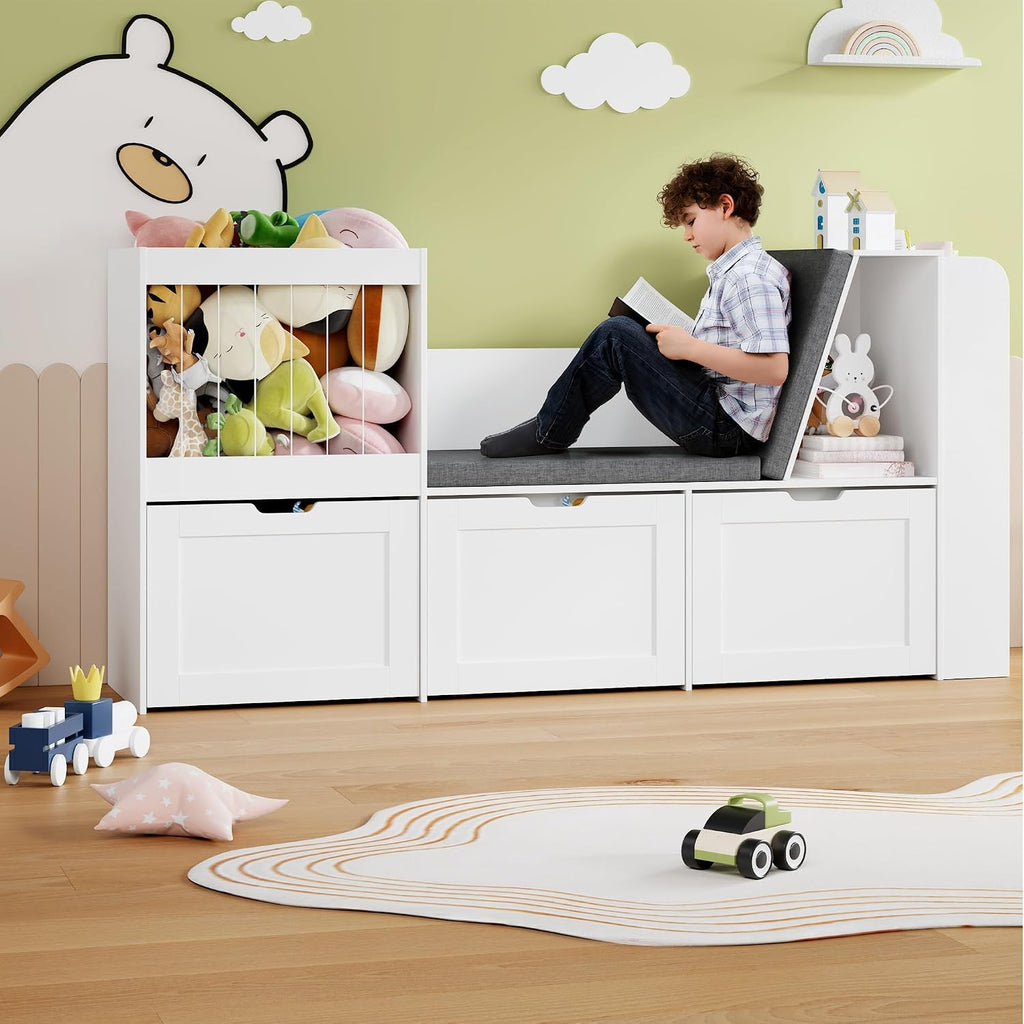 Kids Reading Nook Storage Bench White