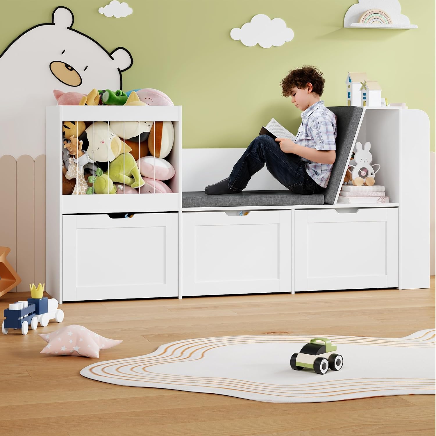 Kids Reading Nook Storage Bench White