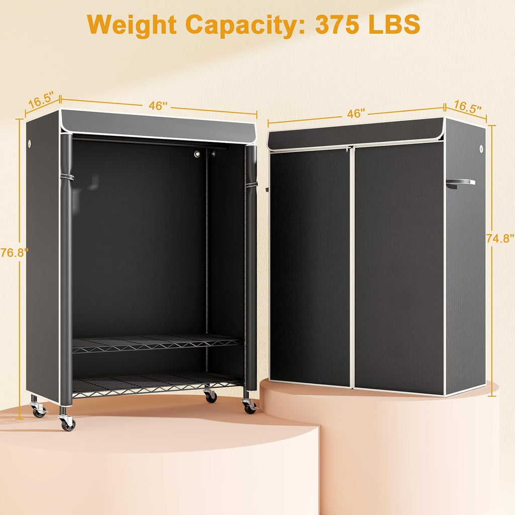 Rolling Garment Rack with Cover Black