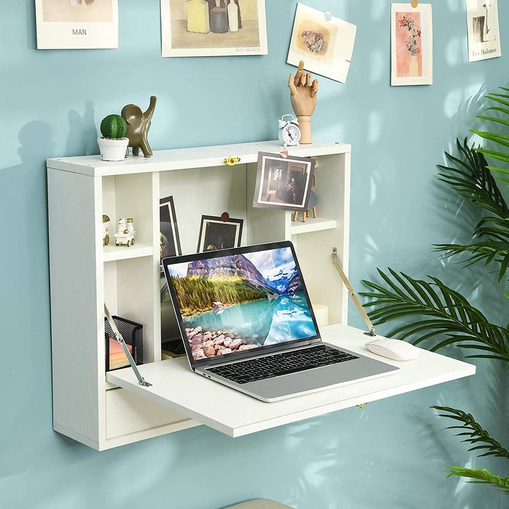 Wall Mount Folding Desk with Storage