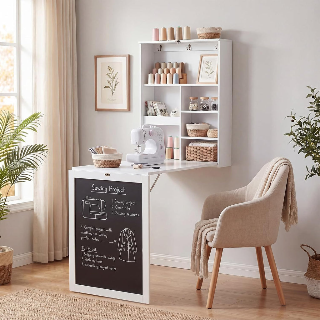 Wall Mount Desk with Chalkboard & Shelves