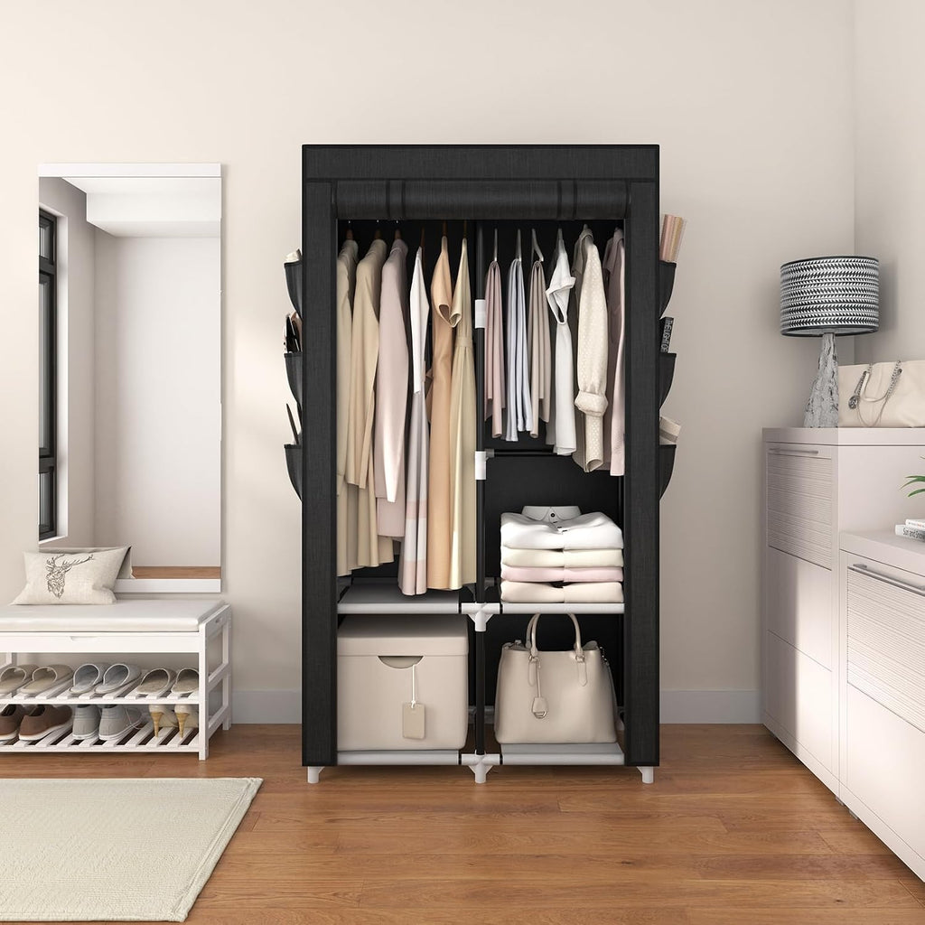 Covered Wardrobe Closet with Side Pockets