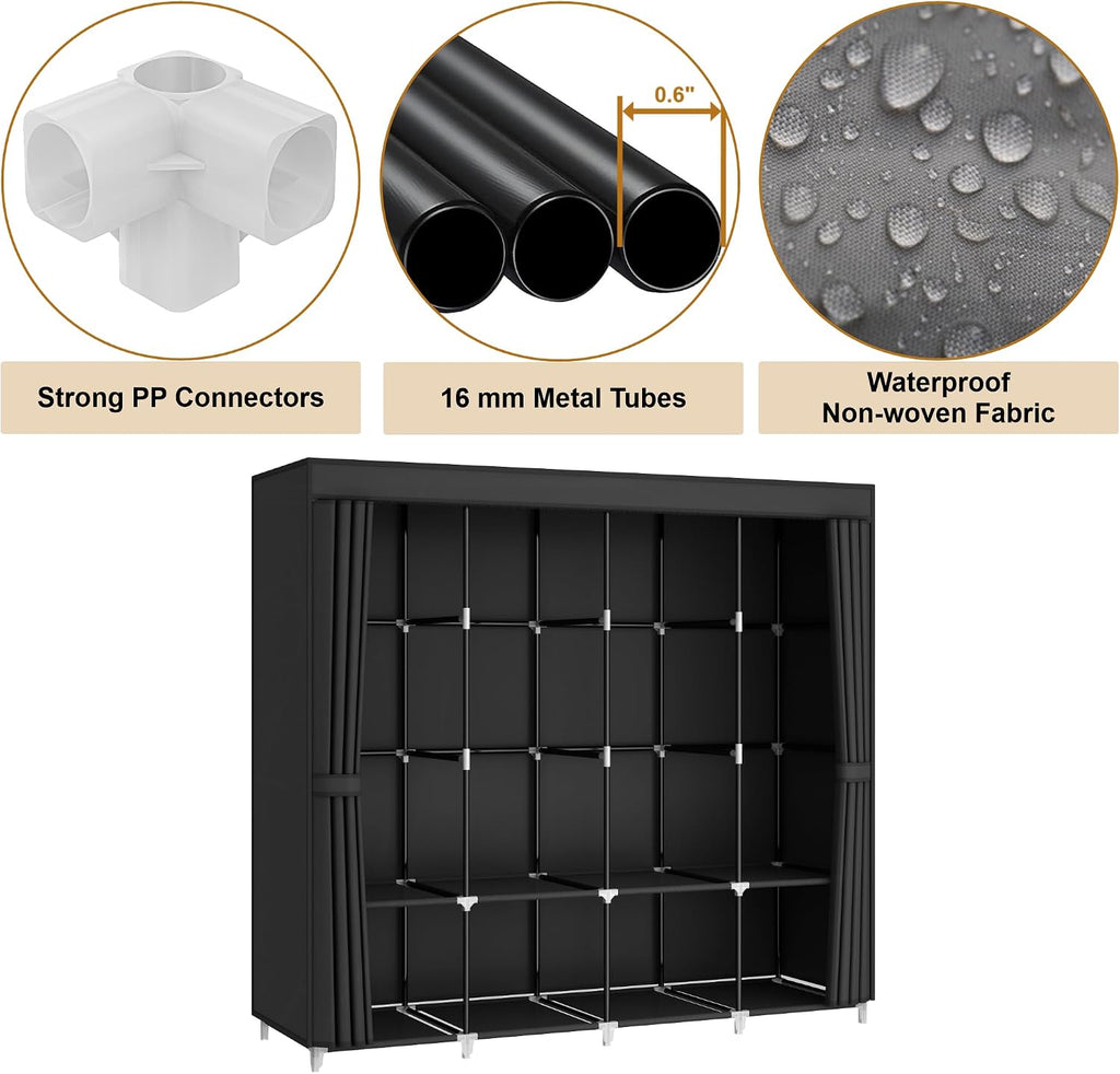 Portable Fabric Wardrobe Closet Black