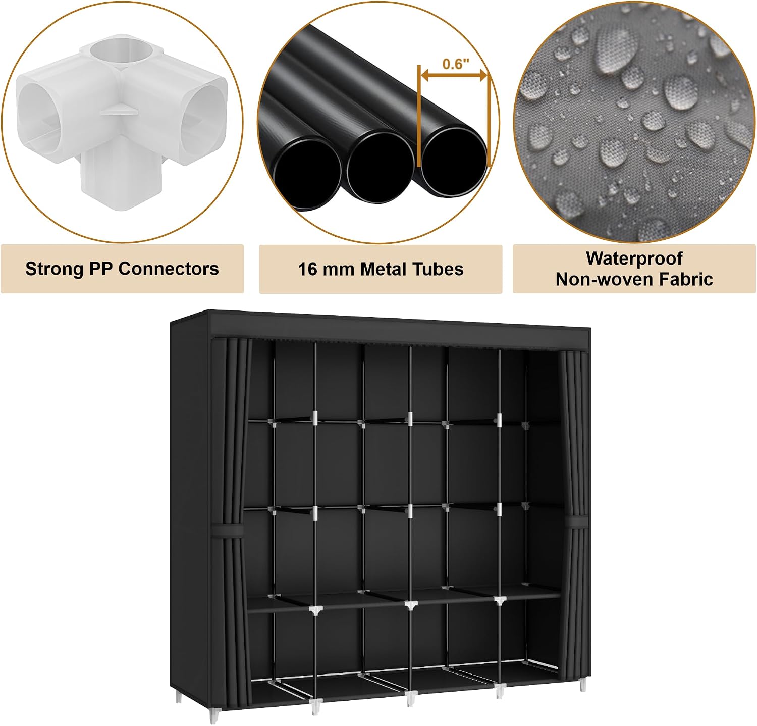 Portable Fabric Wardrobe Closet Black