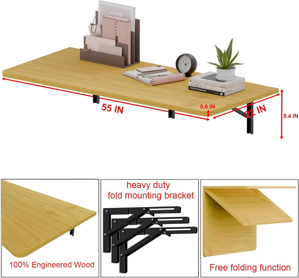 Wall Mount Foldable Floating Desk Natural