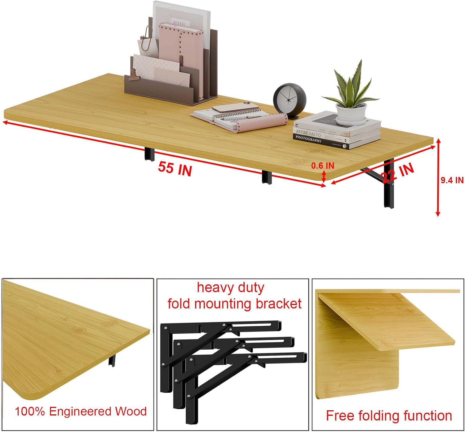 Wall Mount Foldable Floating Desk Natural