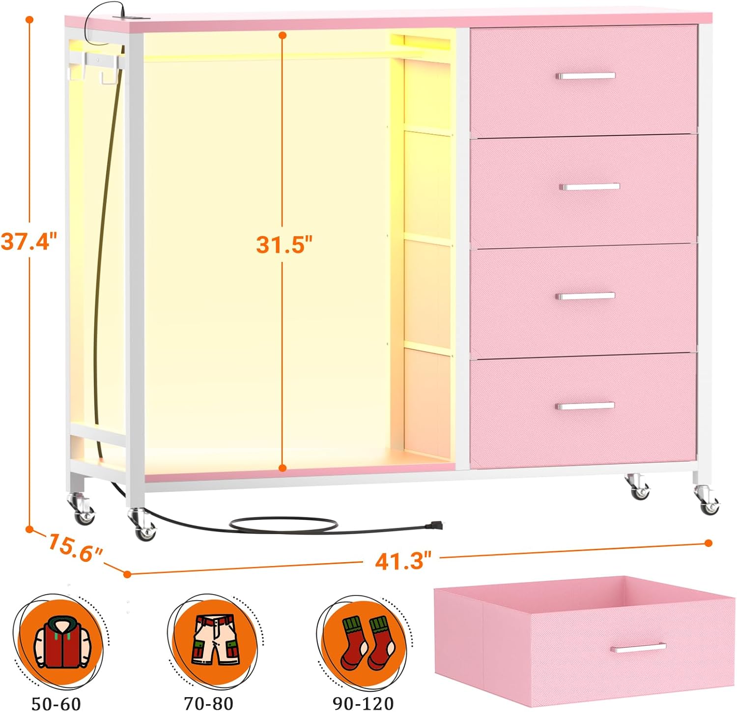 LED Garment Rack with Storage Drawers