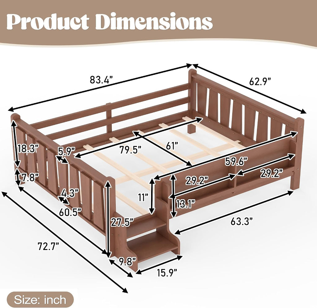 Queen Bed with Stairs Natural