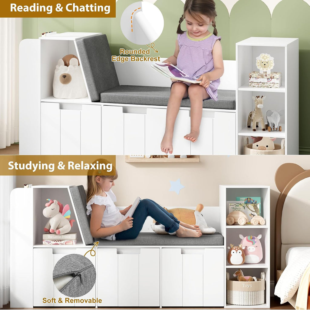 Kids Reading Nook Storage Bench White