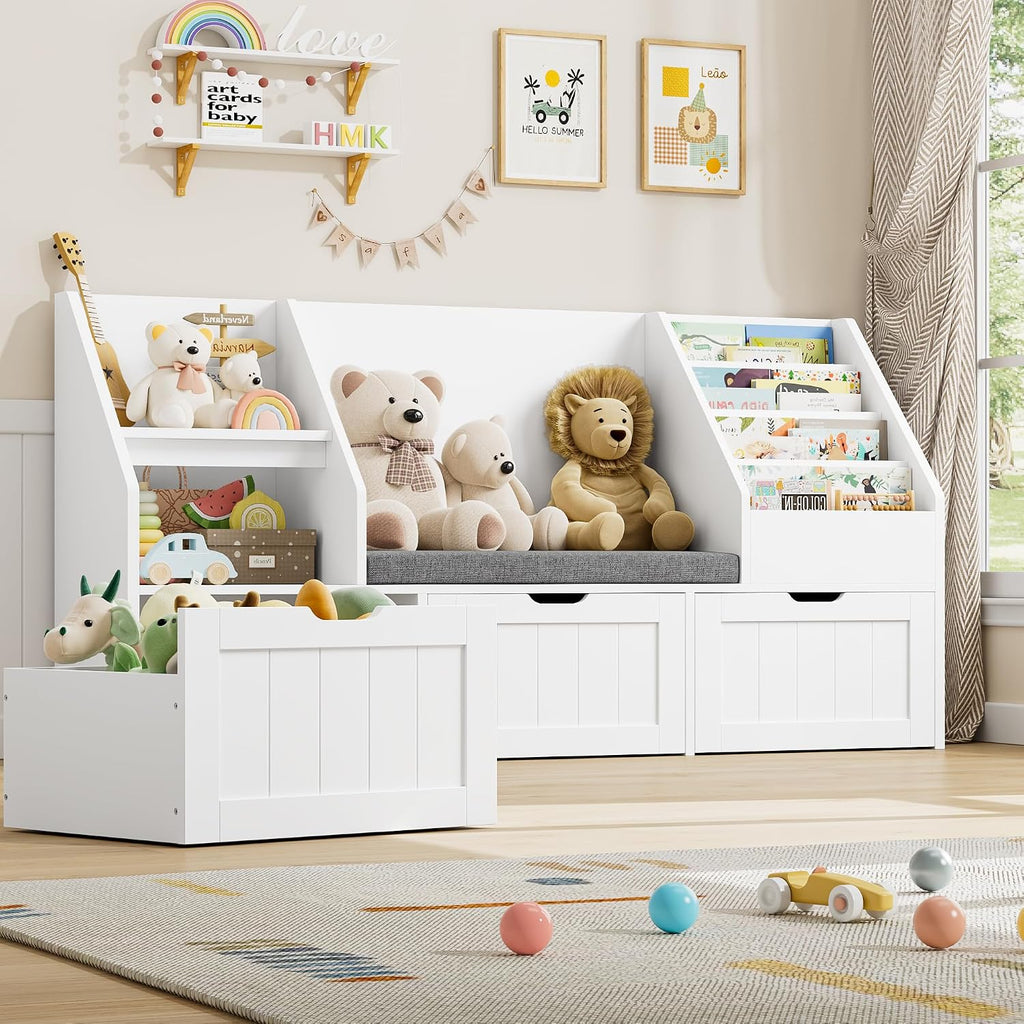 Kids Reading Nook Storage Bench White