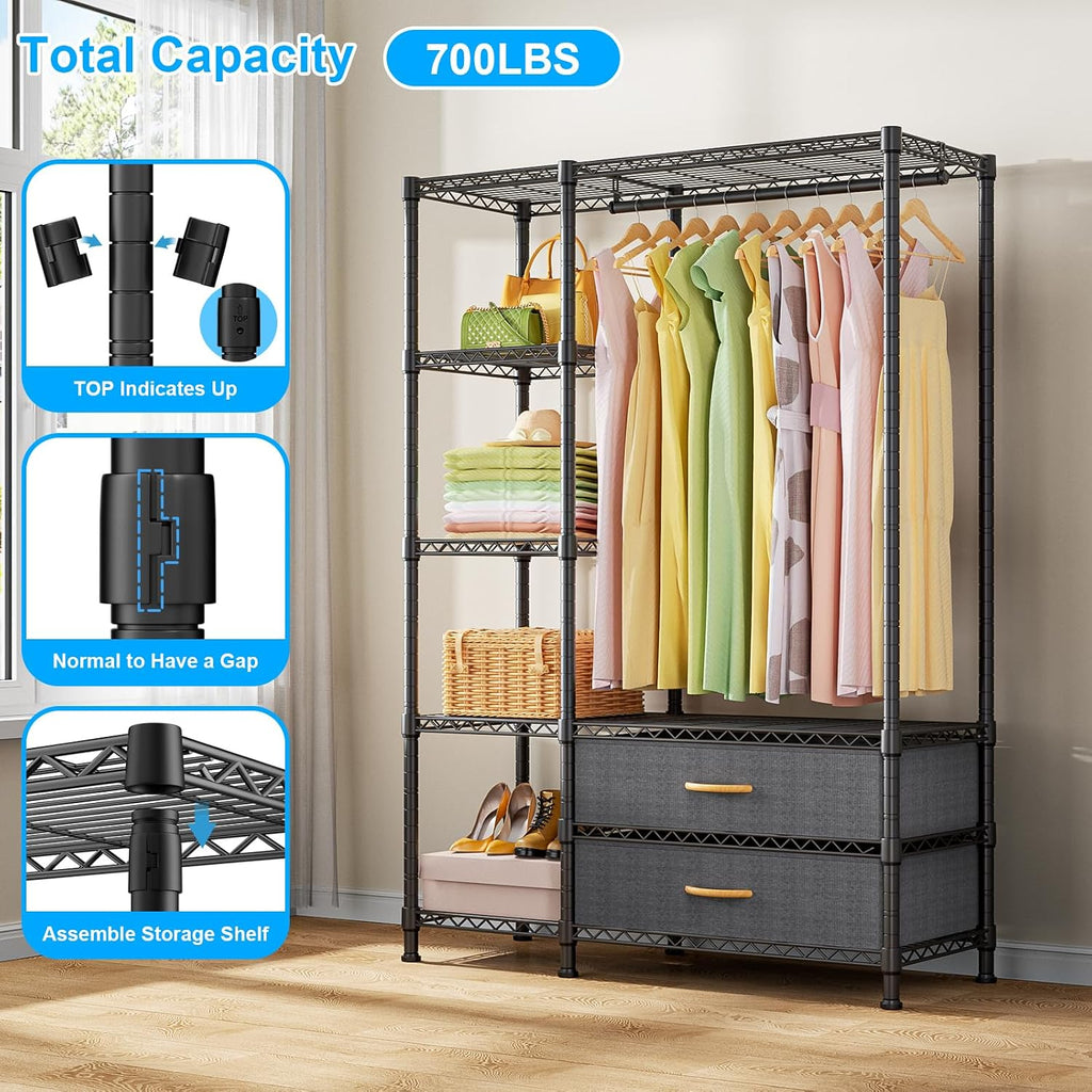 Garment Rack with Fabric Drawers Black