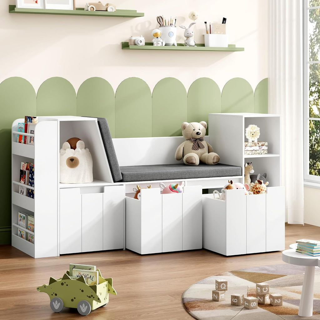 Kids Reading Nook Storage Bench White