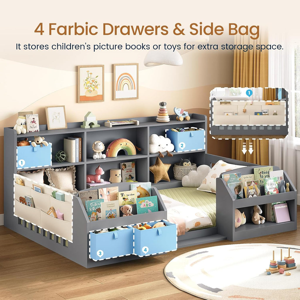Twin Bed with Storage Grey
