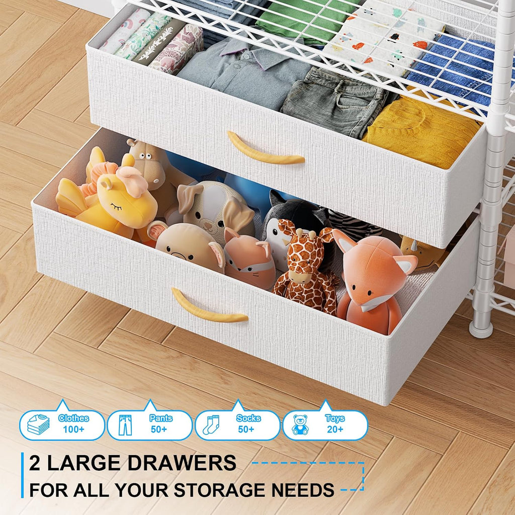 Garment Rack with Fabric Drawers White
