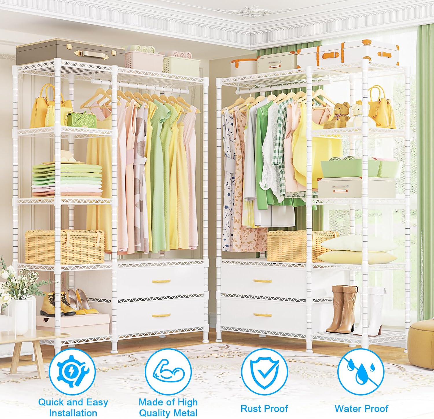 Garment Rack with Fabric Drawers White