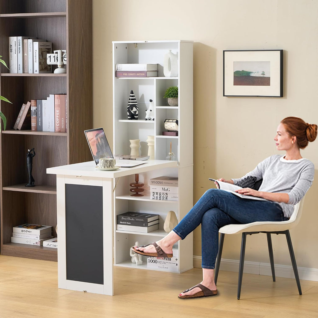 Wall Mount Murphy Desk with Blackboard White