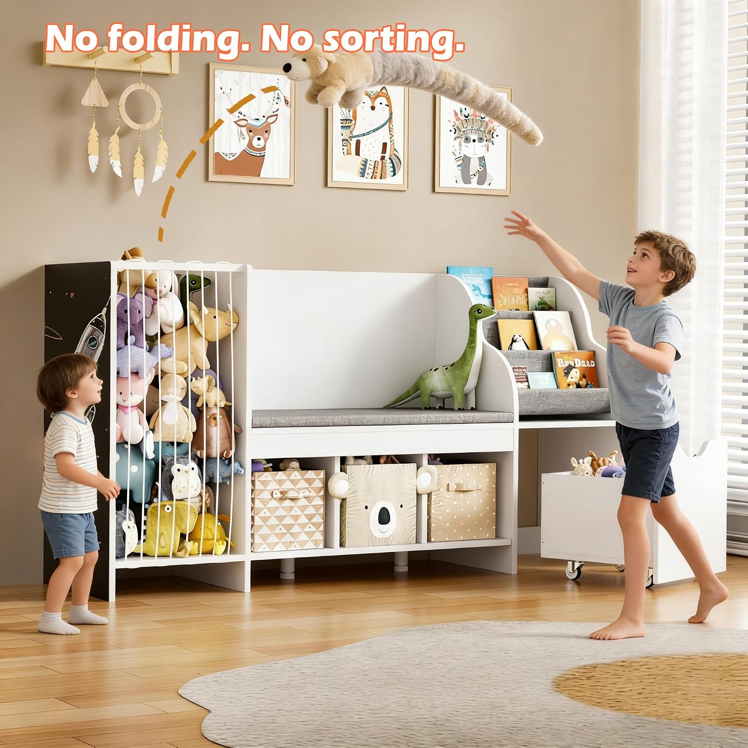 Kids Reading Nook Storage Bench White