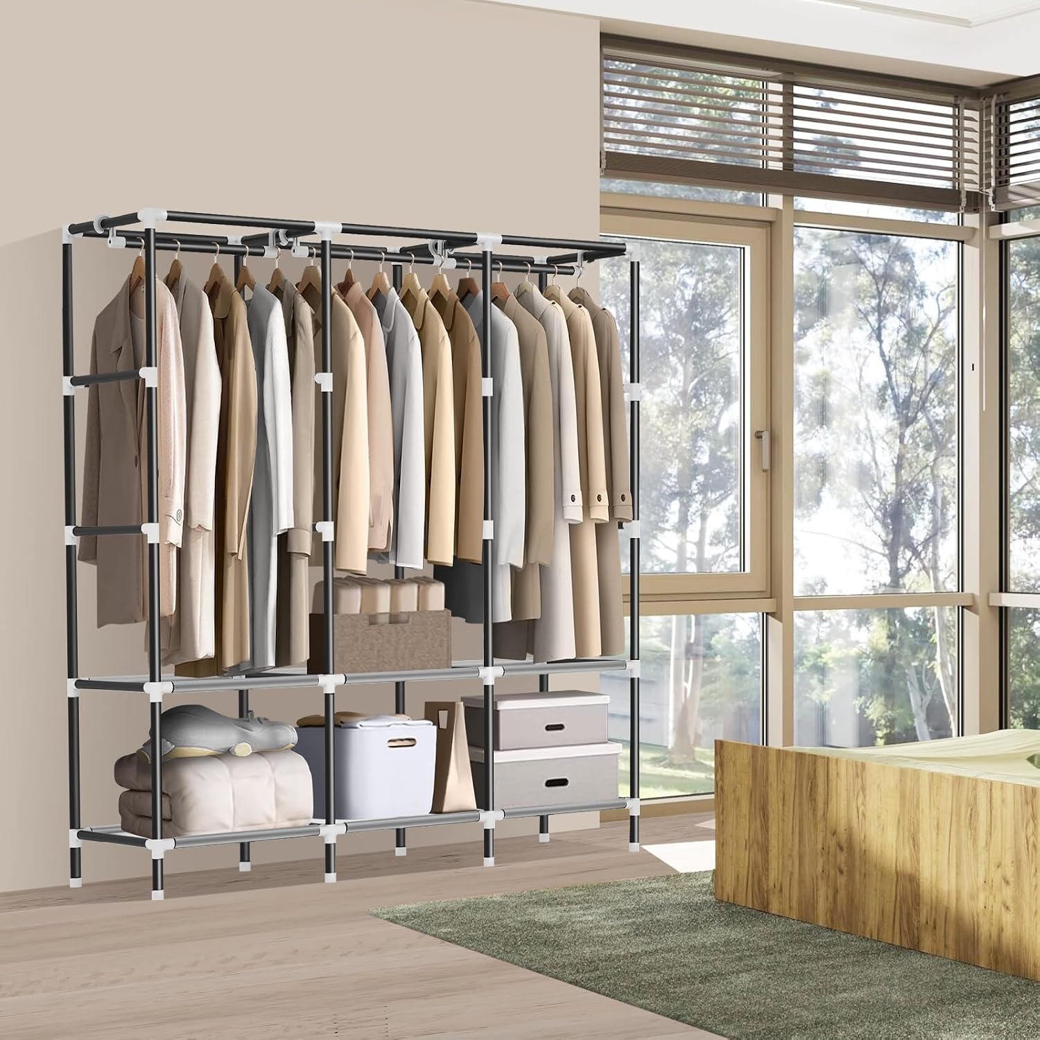 Portable Wardrobe Closet with Side Pockets