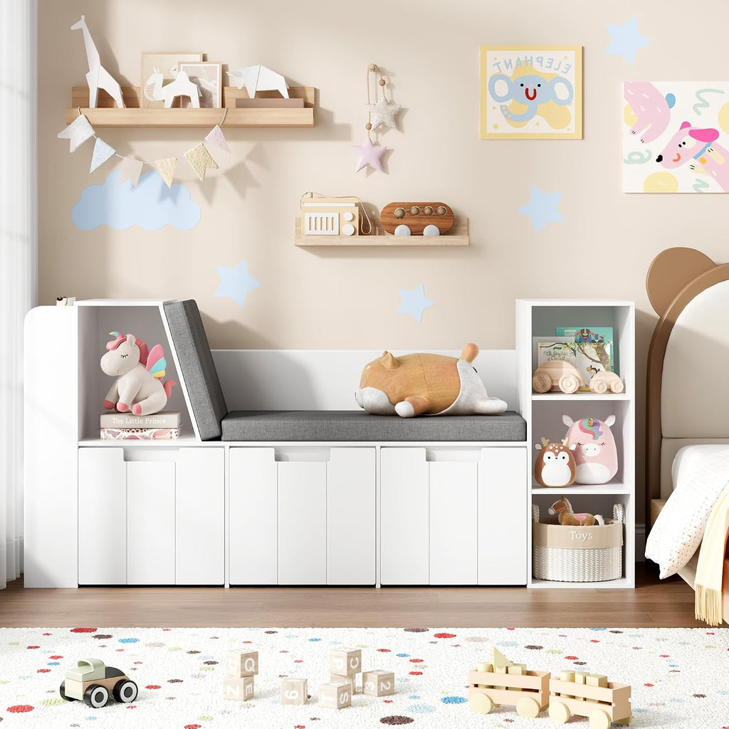 Kids Reading Nook Storage Bench White