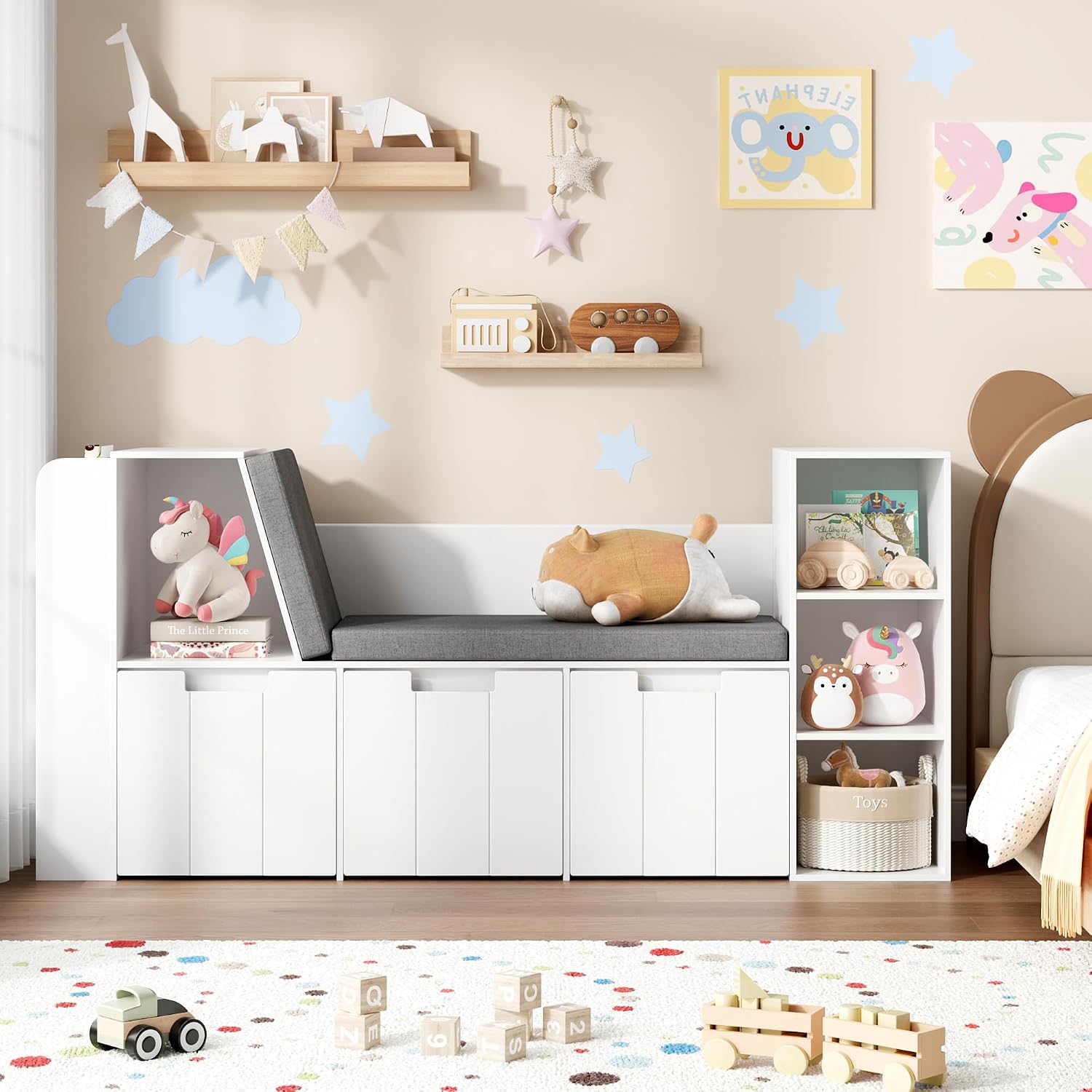 Kids Reading Nook Storage Bench White