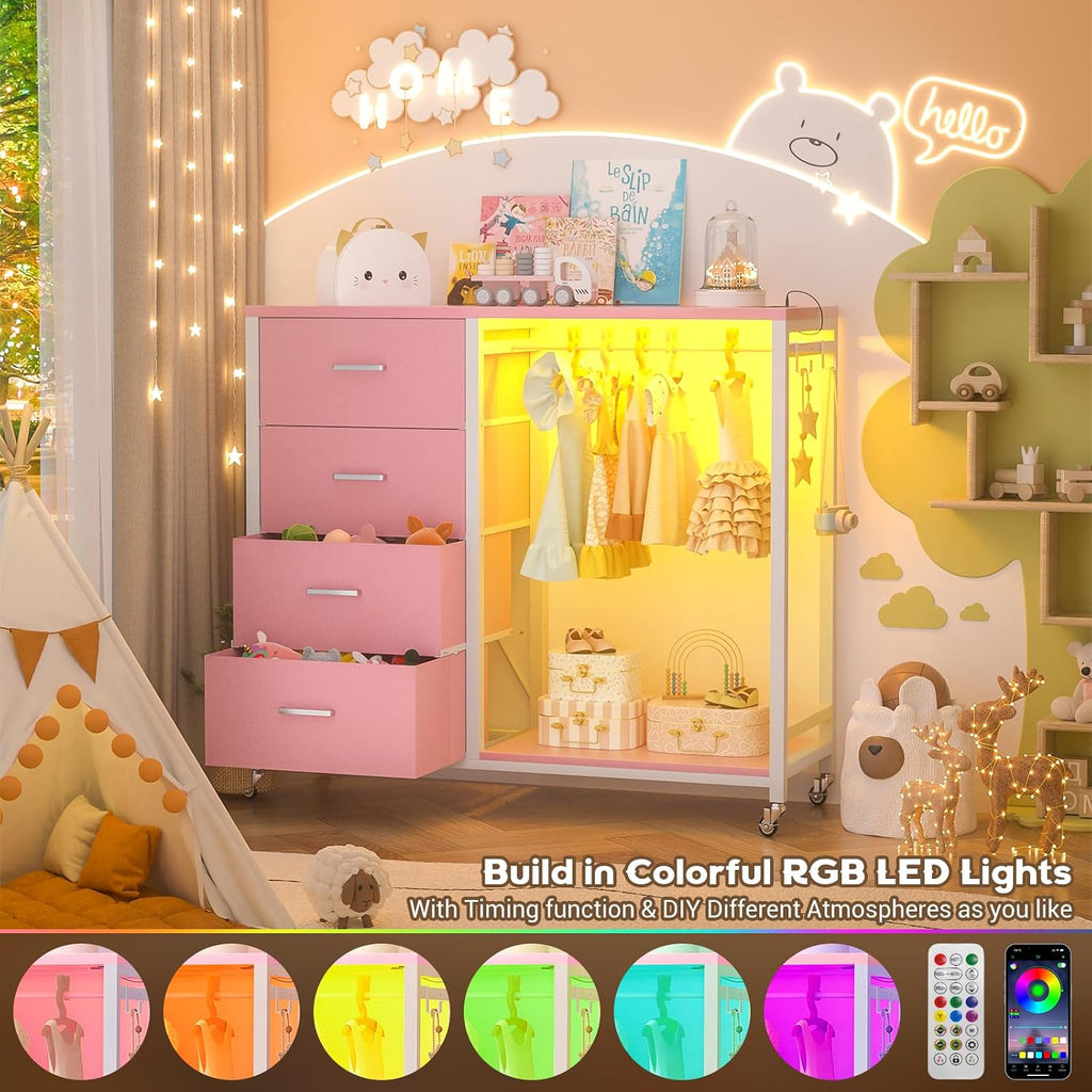 LED Garment Rack with Storage Drawers