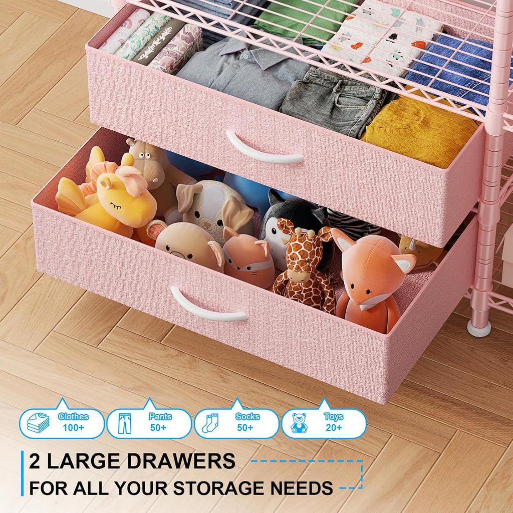 Garment Rack with Fabric Drawers Pink