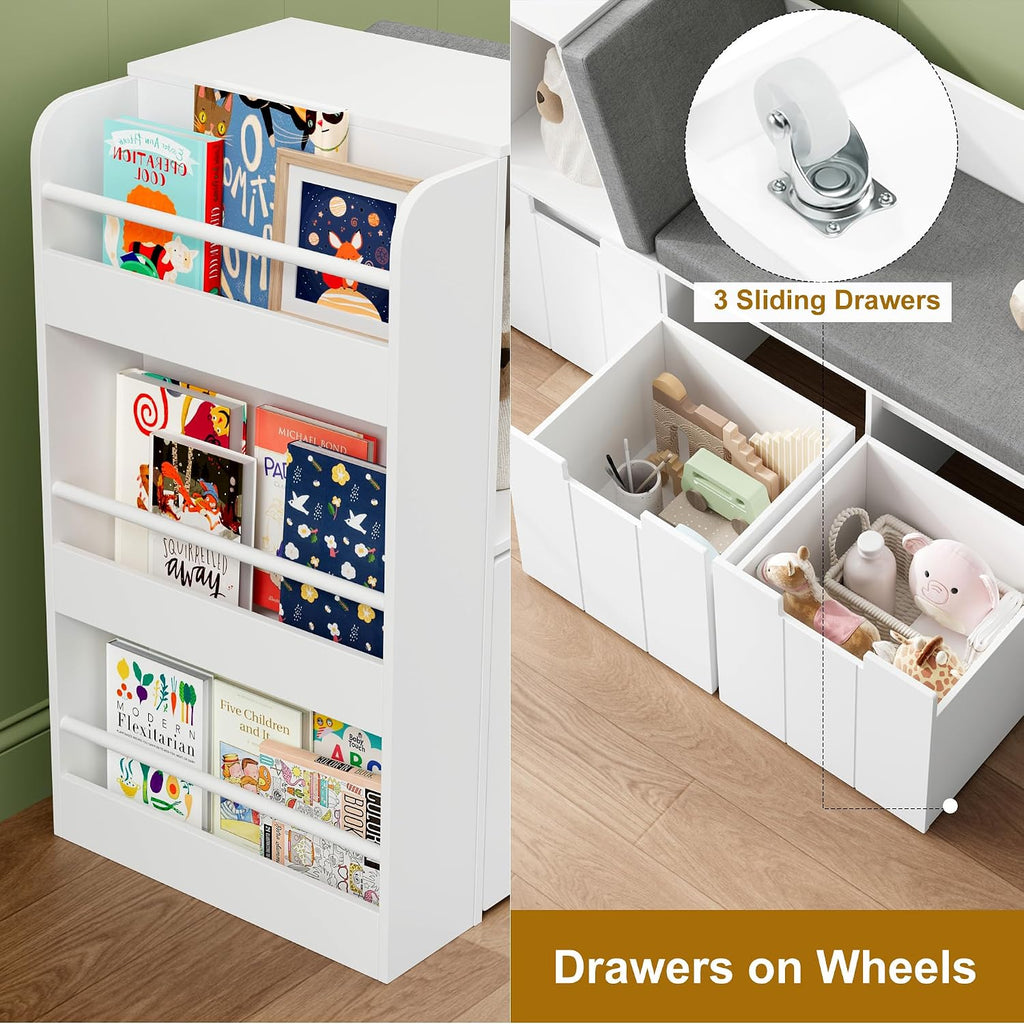 Kids Reading Nook Storage Bench White