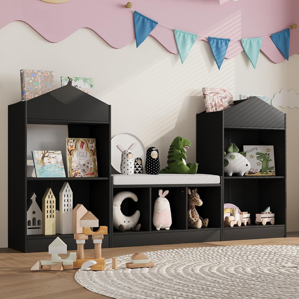 Kids Reading Nook Storage Bench Black