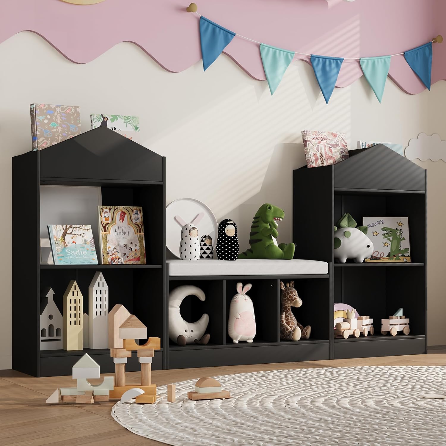 Kids Reading Nook Storage Bench Black