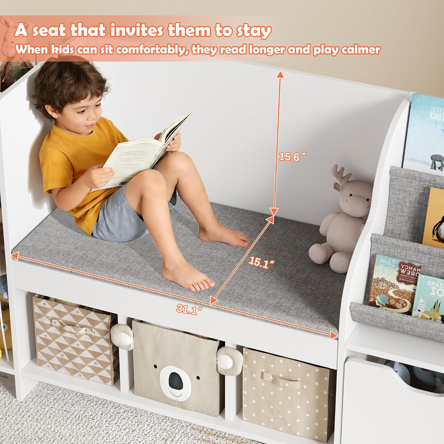 Kids Reading Nook Storage Bench White