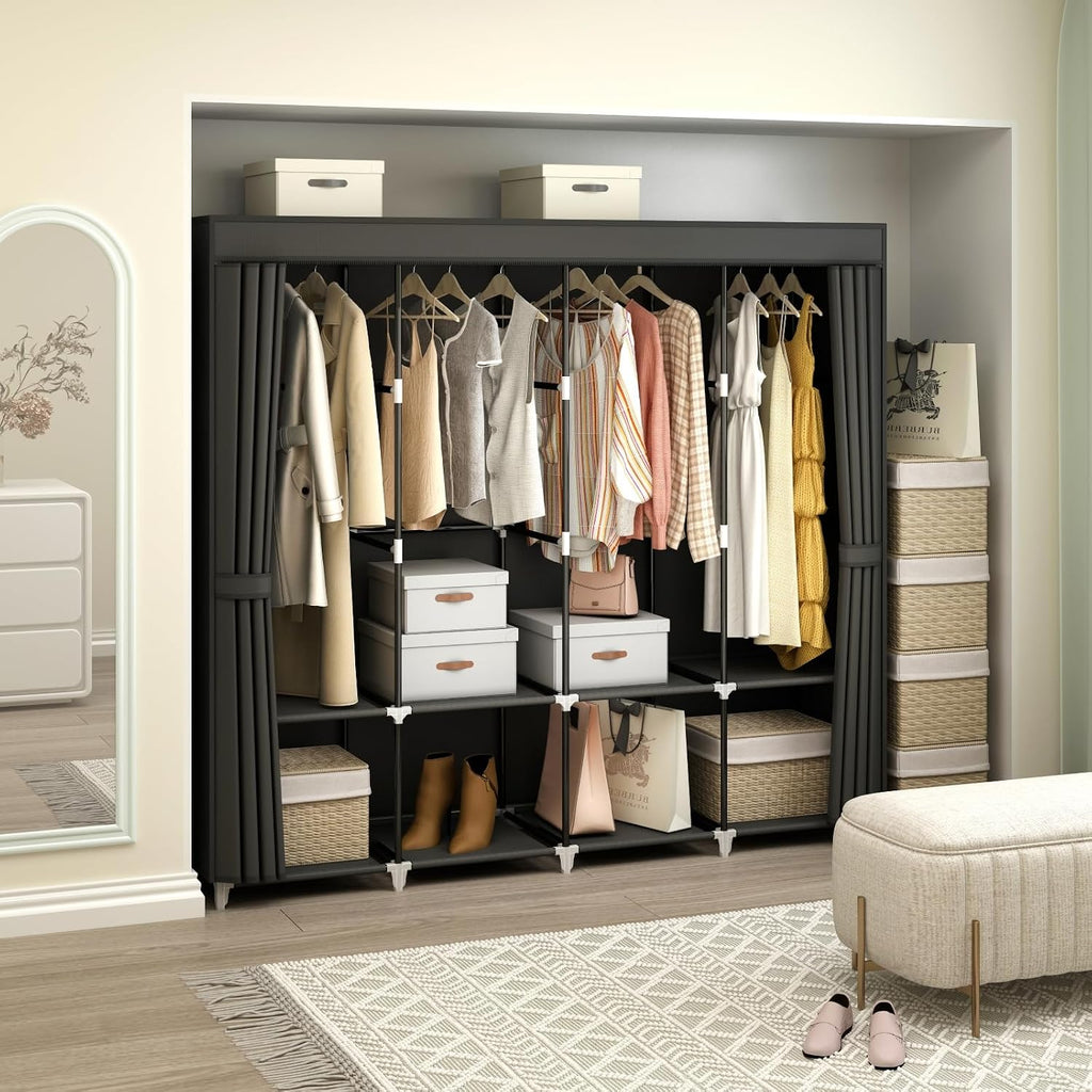 Portable Fabric Wardrobe Closet Black