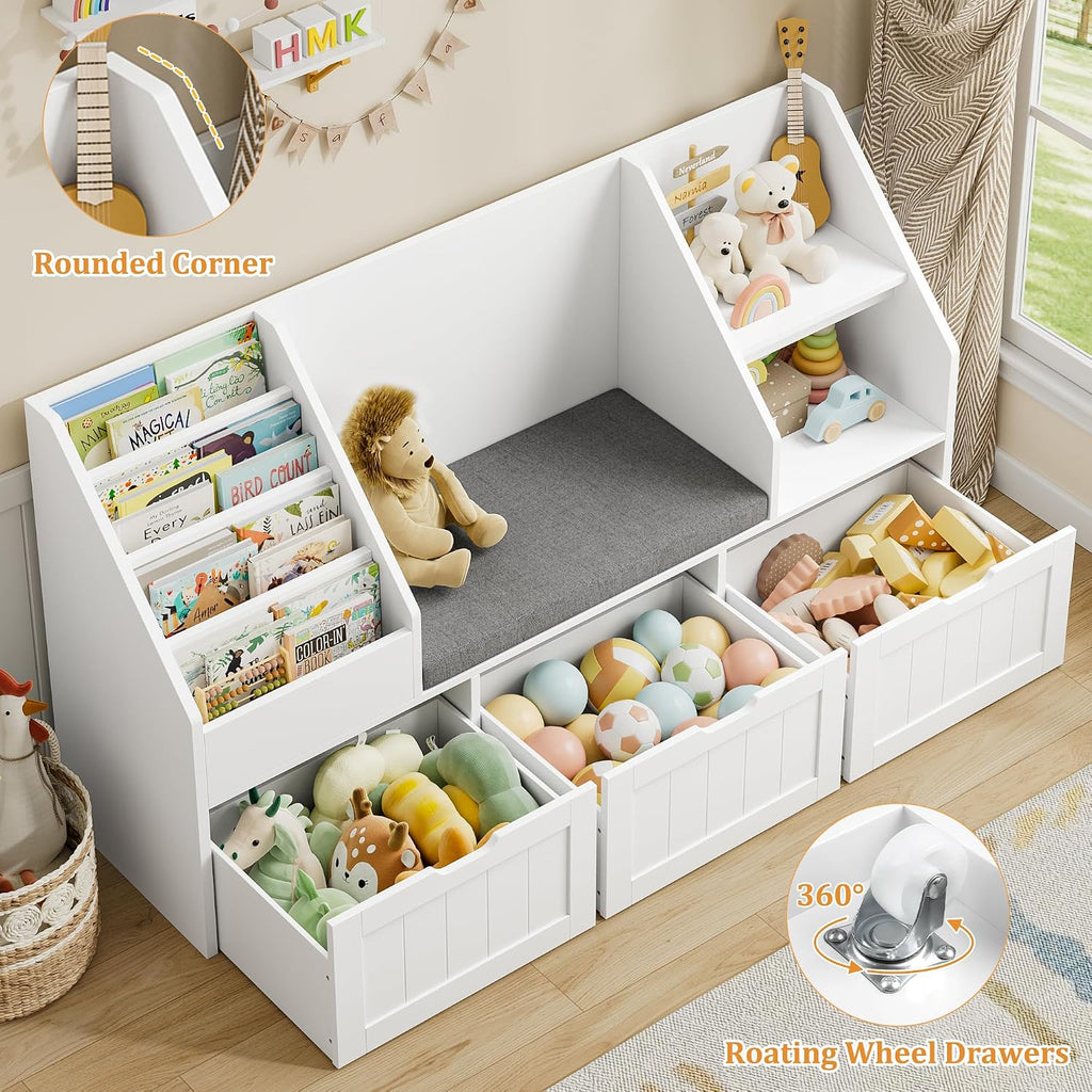 Kids Reading Nook Storage Bench White