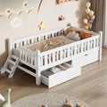 Twin Kids Low Bed with Drawers White