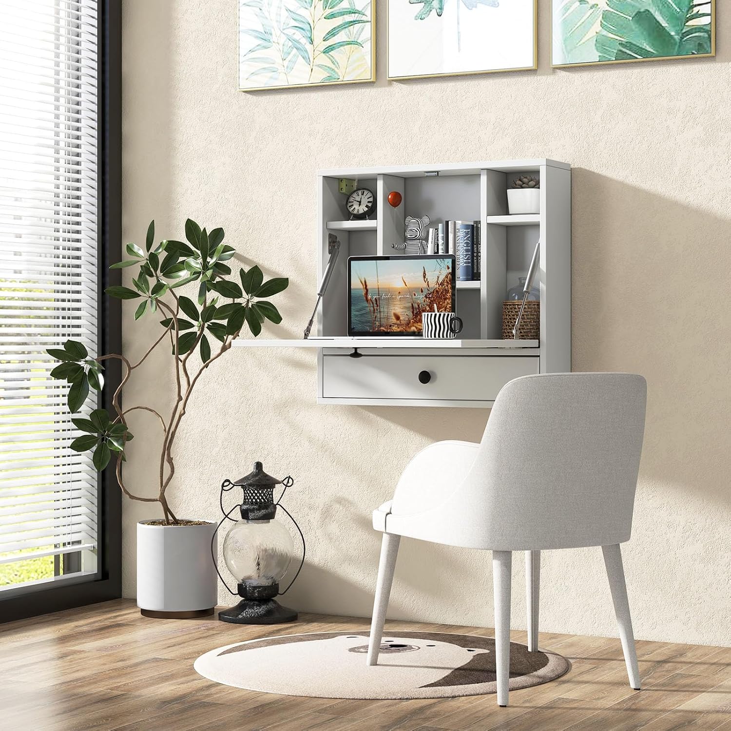Floating Fold Wall Desk with Drawer White