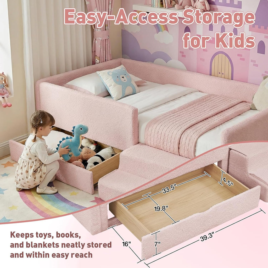 Kids Bed with Drawer Pink