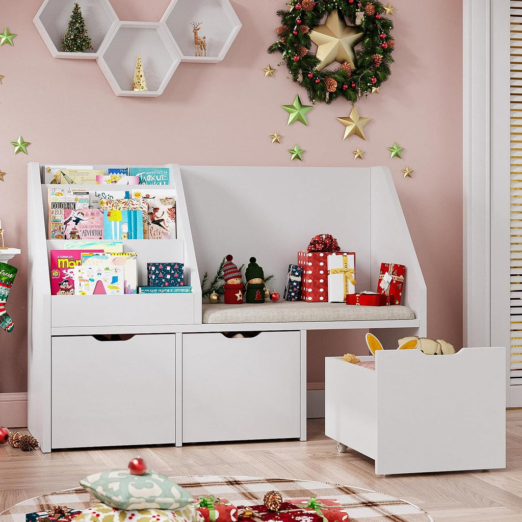 Kids Reading Nook Storage Bench White
