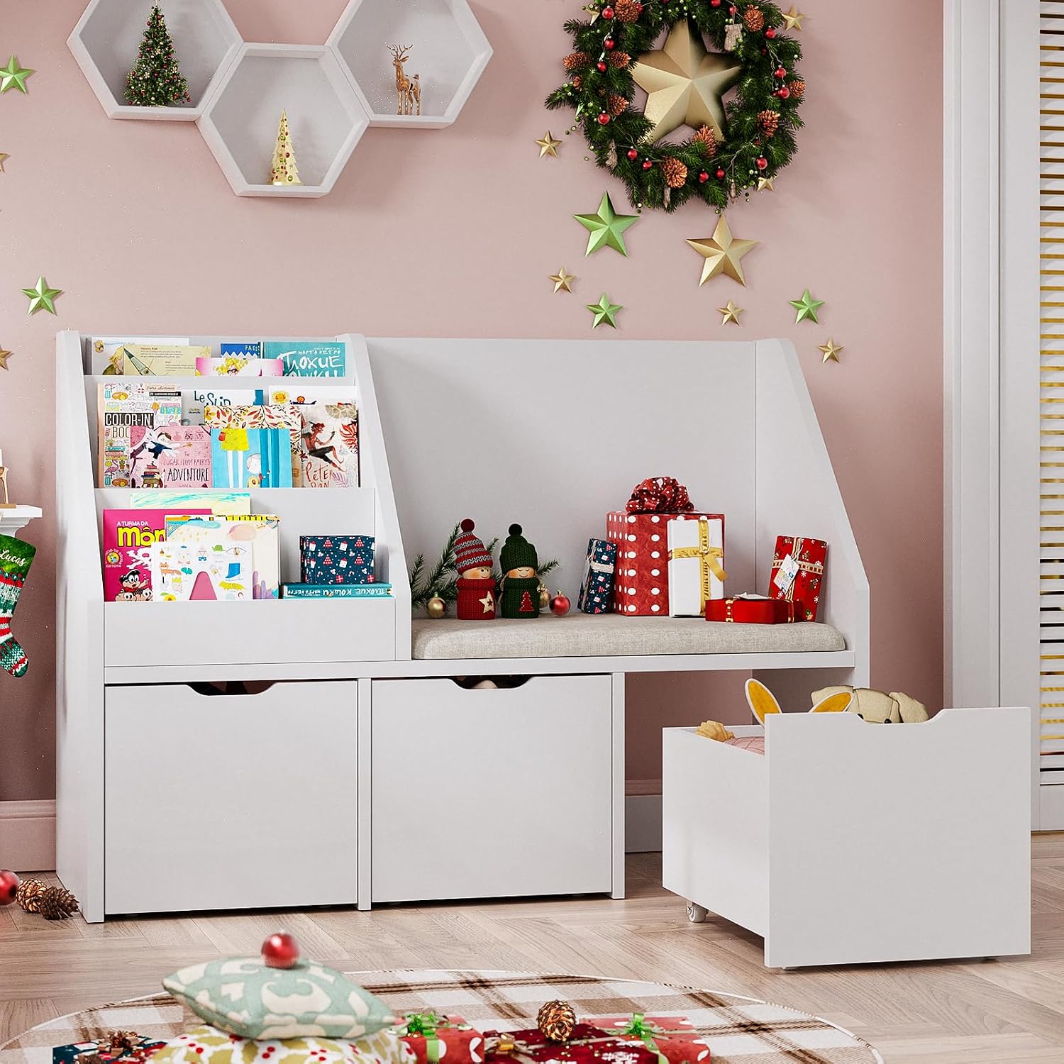 Kids Reading Nook Storage Bench White