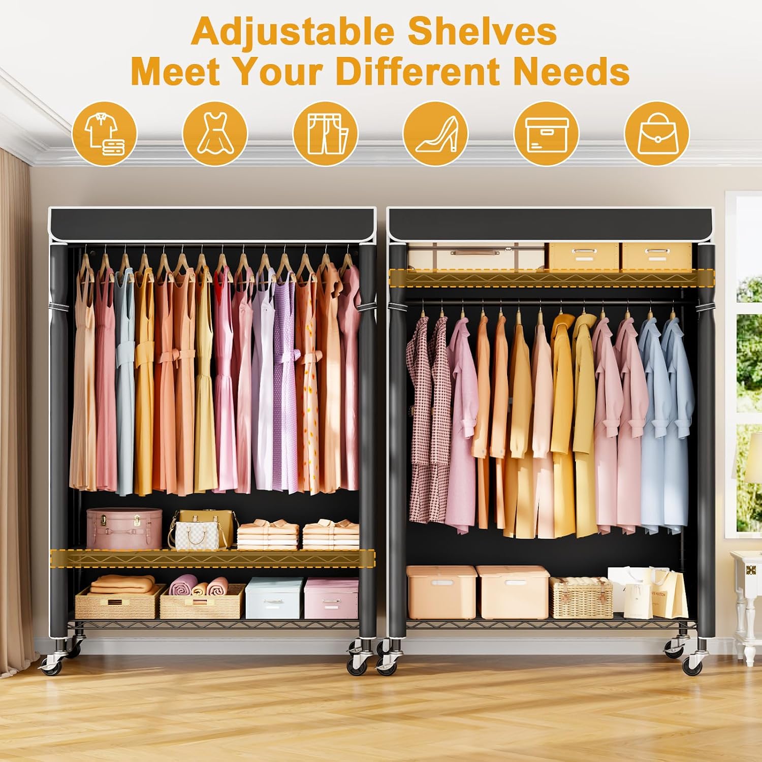 Rolling Garment Rack with Cover Black