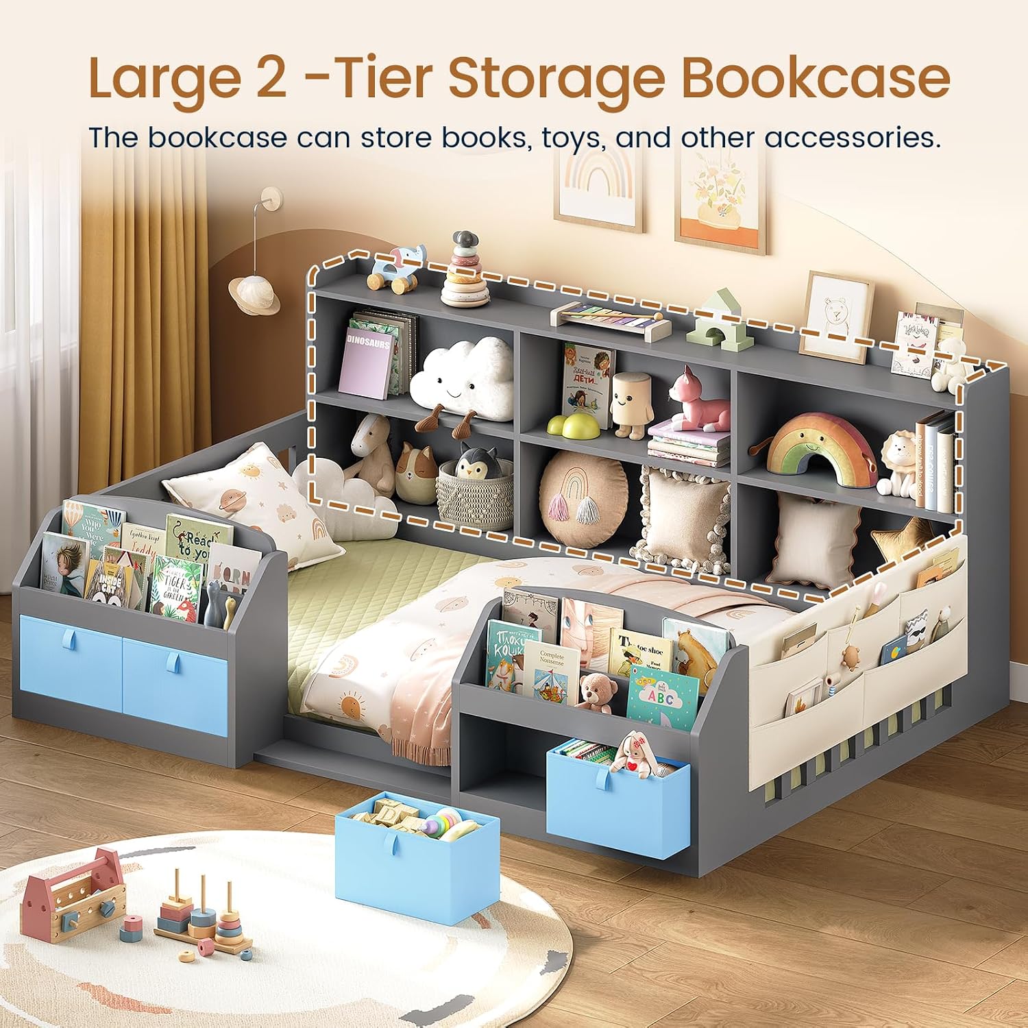 Twin Bed with Storage Grey