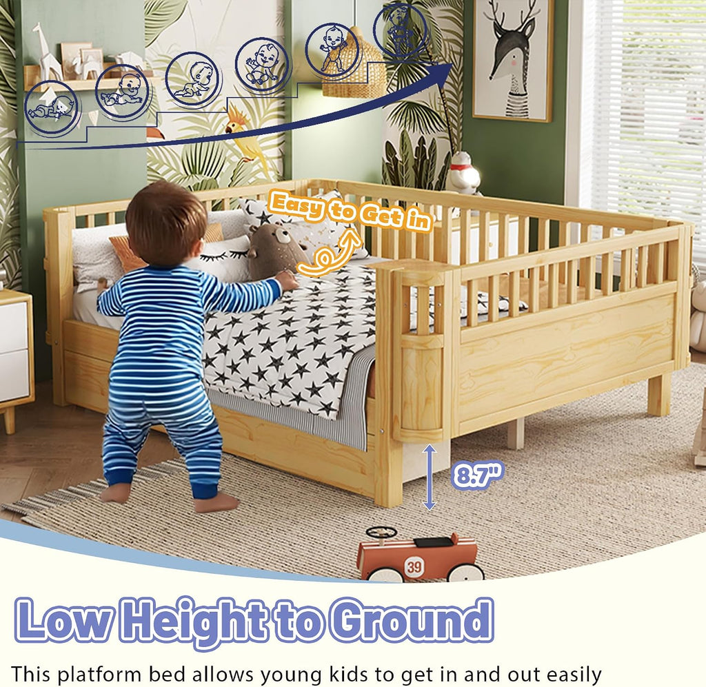 Full Bed with Drawers Natural