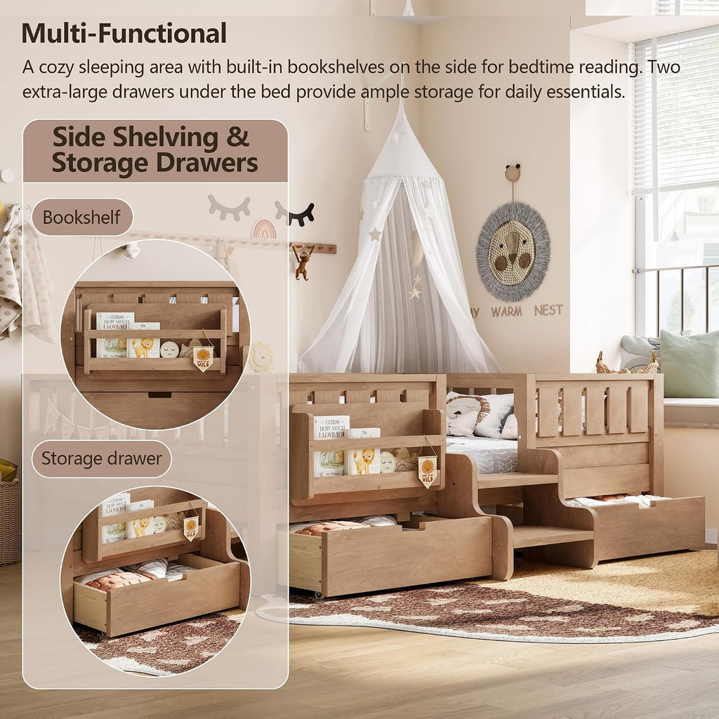 Full Bed Stairs & Drawers Natural