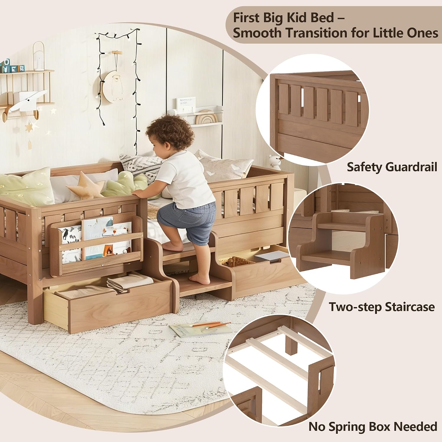 Twin Bed Stairs & Storage Natural