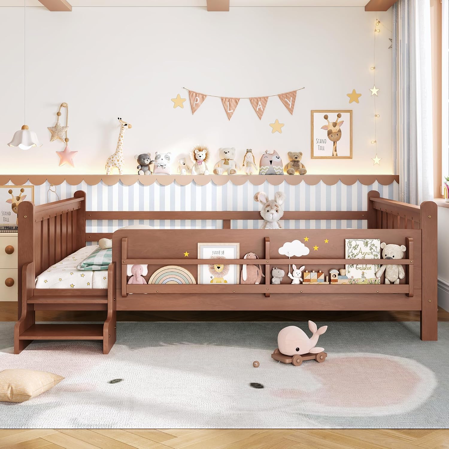 Queen Bed with Stairs Natural