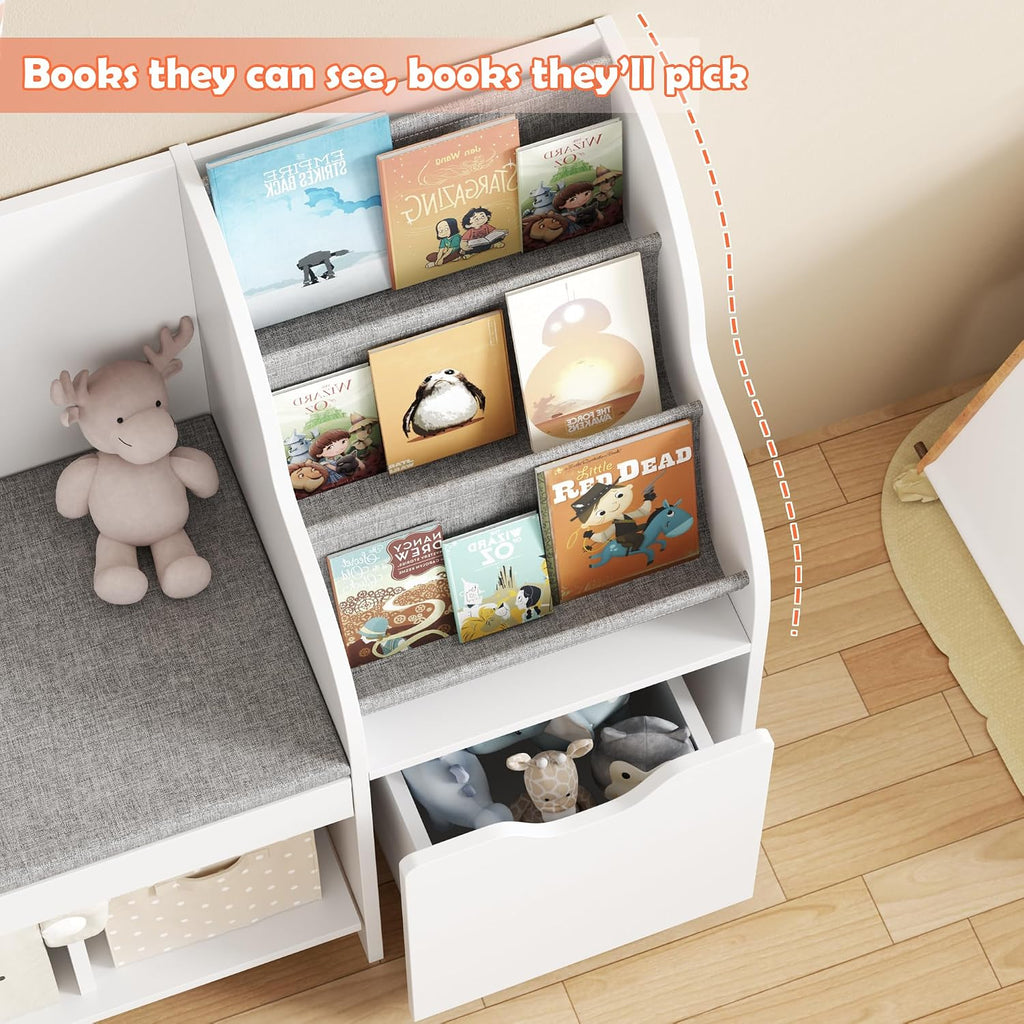 Kids Reading Nook Storage Bench White