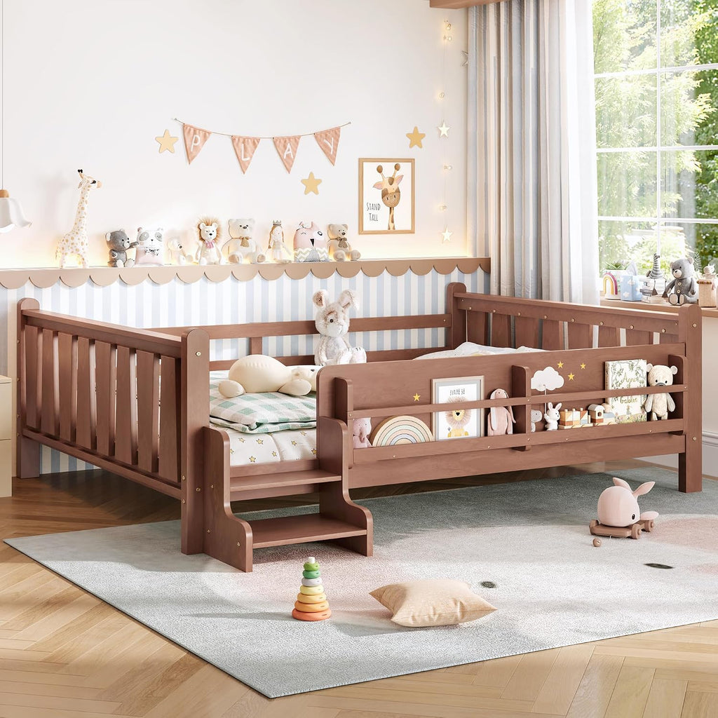 Queen Bed with Stairs Natural