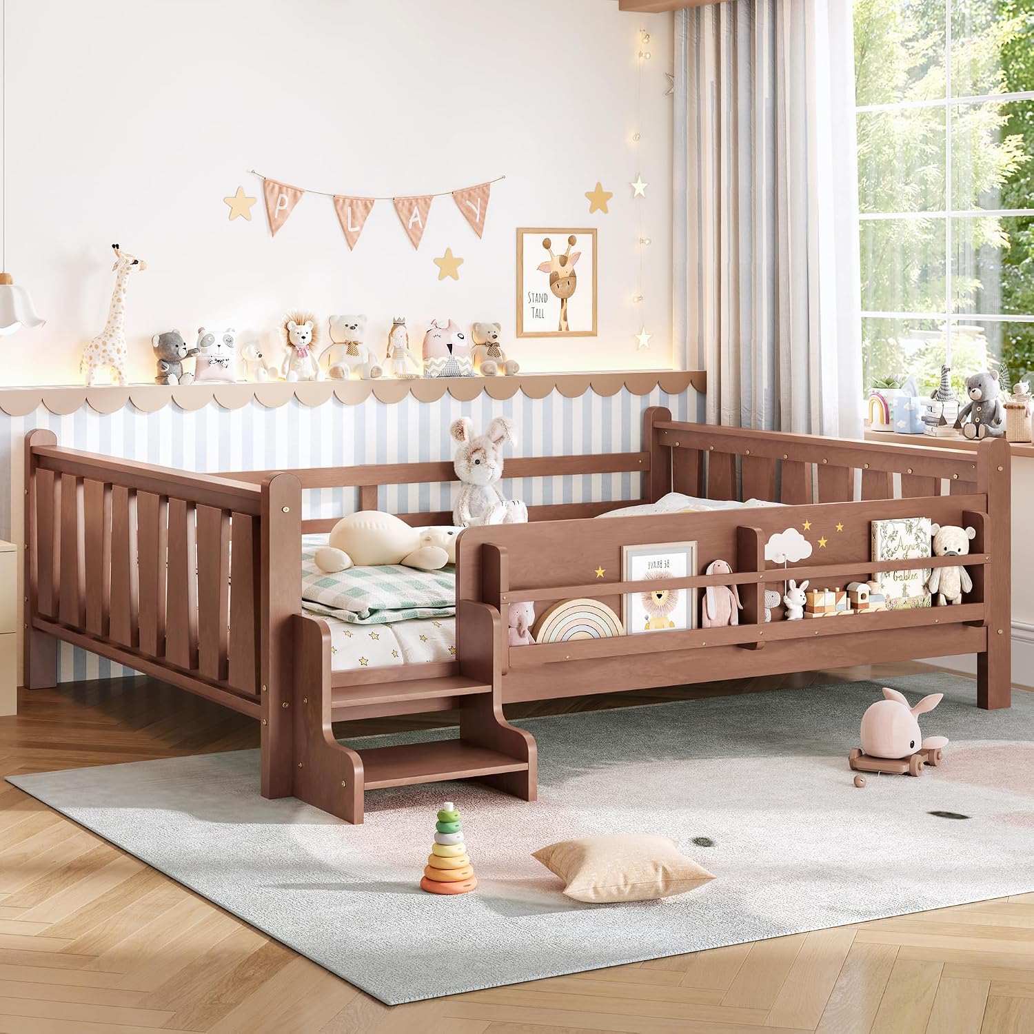 Queen Bed with Stairs Natural