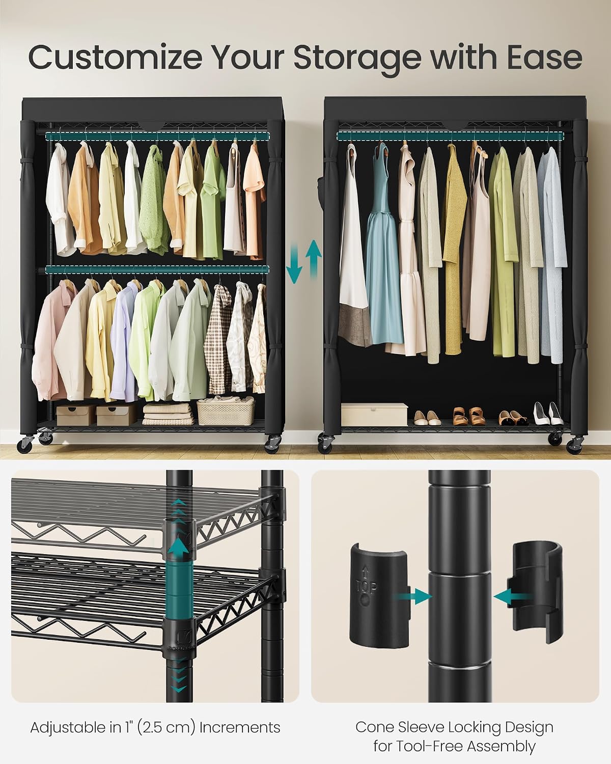 Rolling Garment Rack with Fabric Cover