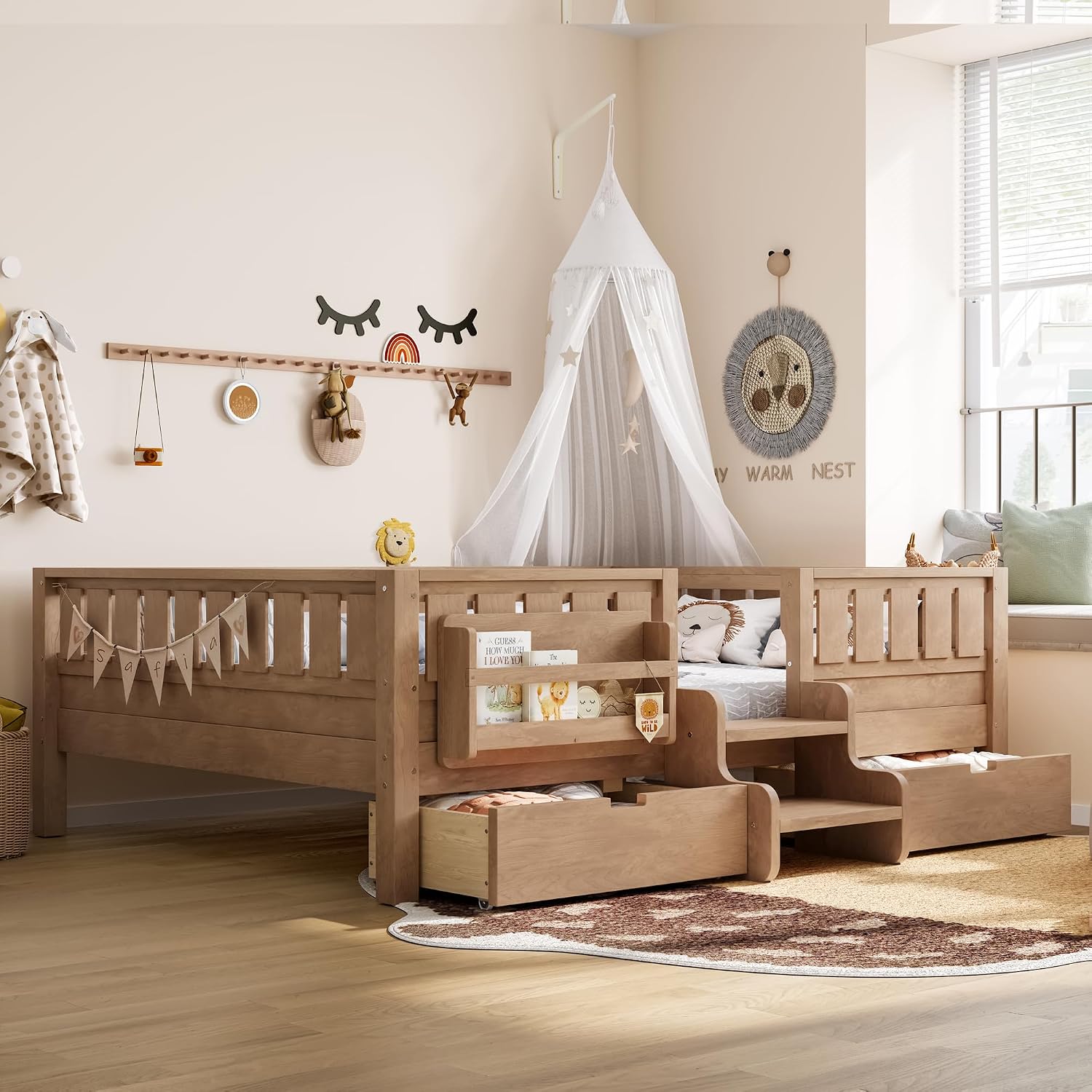 Full Bed Stairs & Drawers Natural