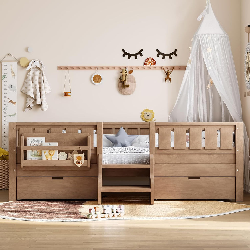 Full Bed Stairs & Drawers Natural